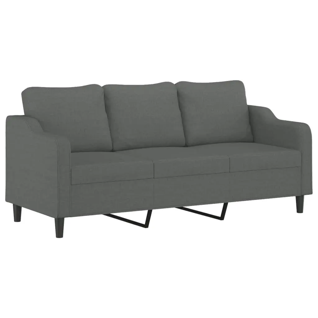 3-Seater Sofa Modern Design Grey Fabric Lounge Couch with Throw Pillows 180cm