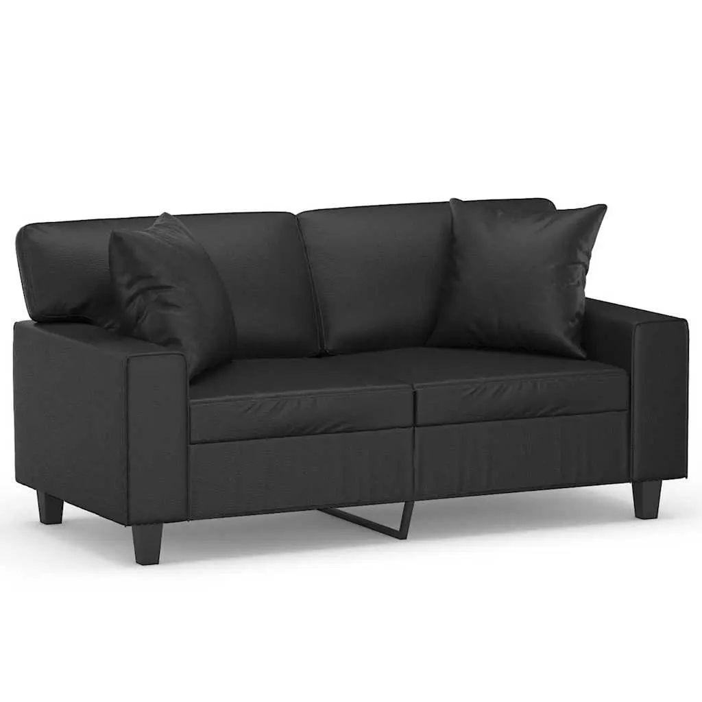 2-Seater Sofa Black Faux Leather Modern Design 120cm Lounge with Throw Pillows