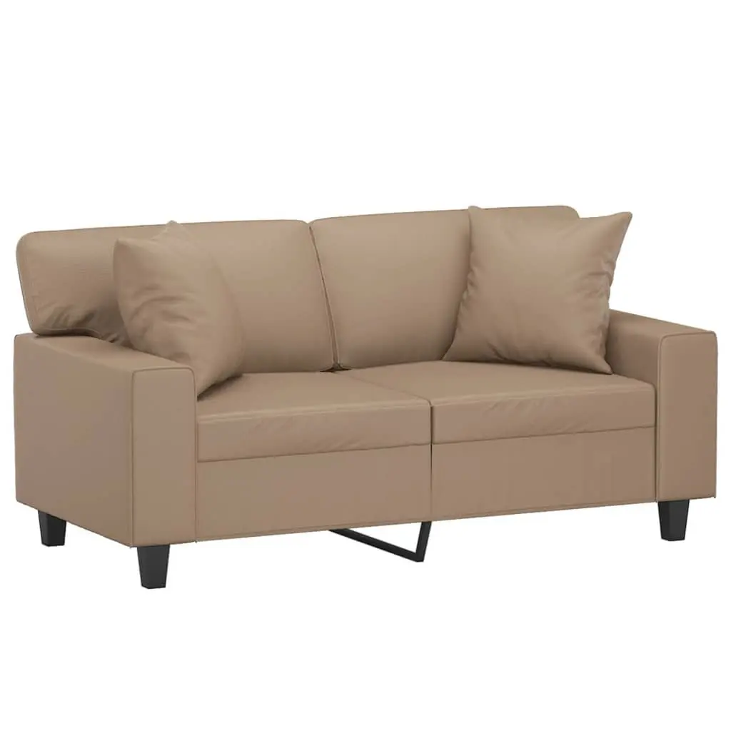 2-Seater Sofa Brown Faux Leather Modern Design Lounge Couch with Throw Pillows