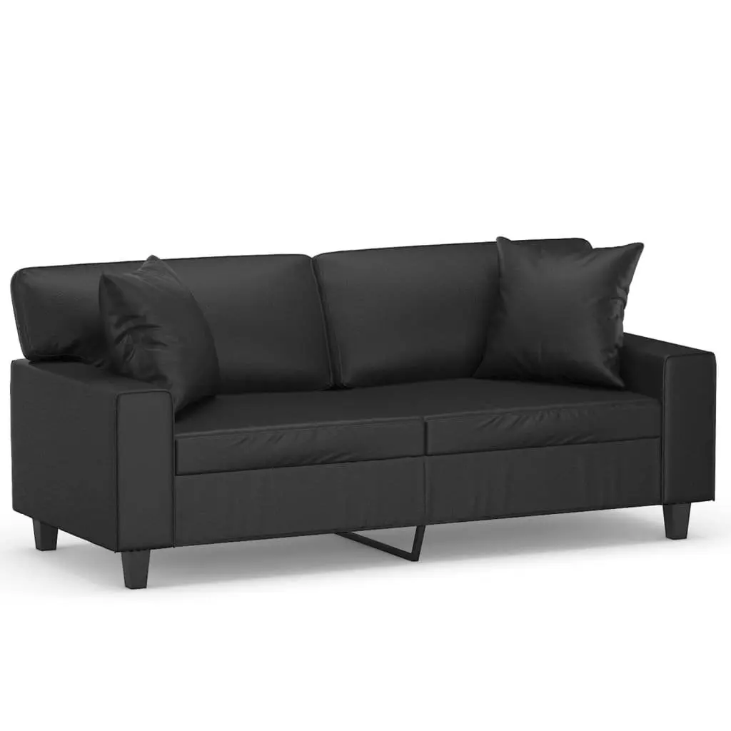 2-Seater Sofa Black Faux Leather Modern Lounge Couch 140cm