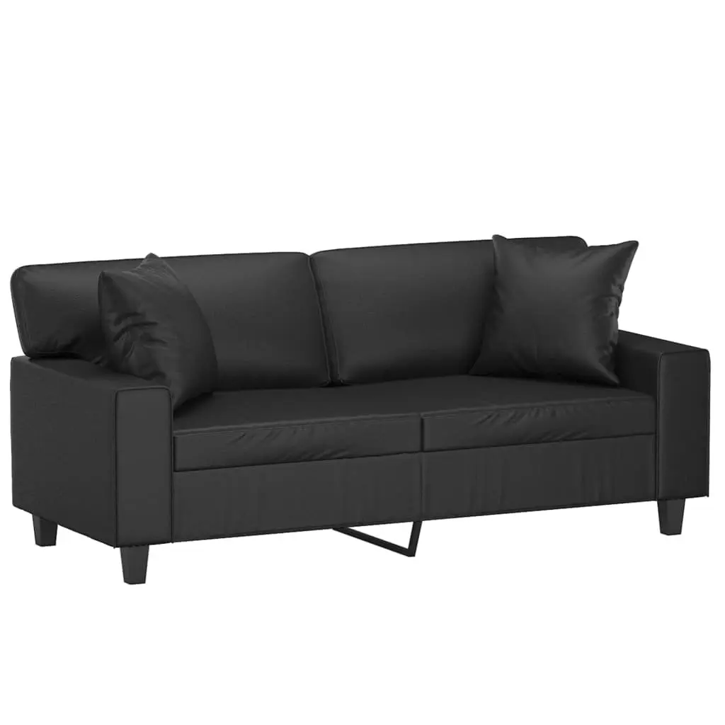 2-Seater Sofa Black Faux Leather Modern Lounge Couch 140cm