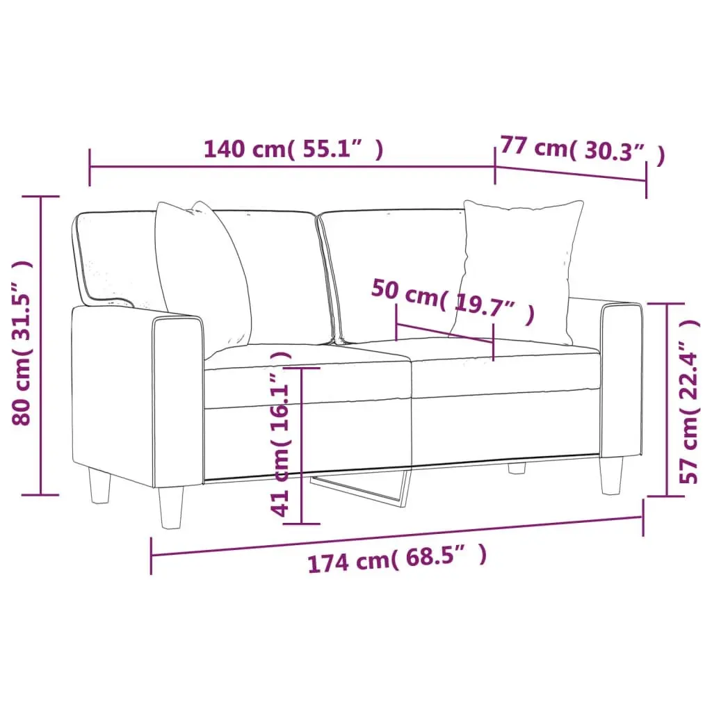 2-Seater Sofa Black Faux Leather Modern Lounge Couch 140cm
