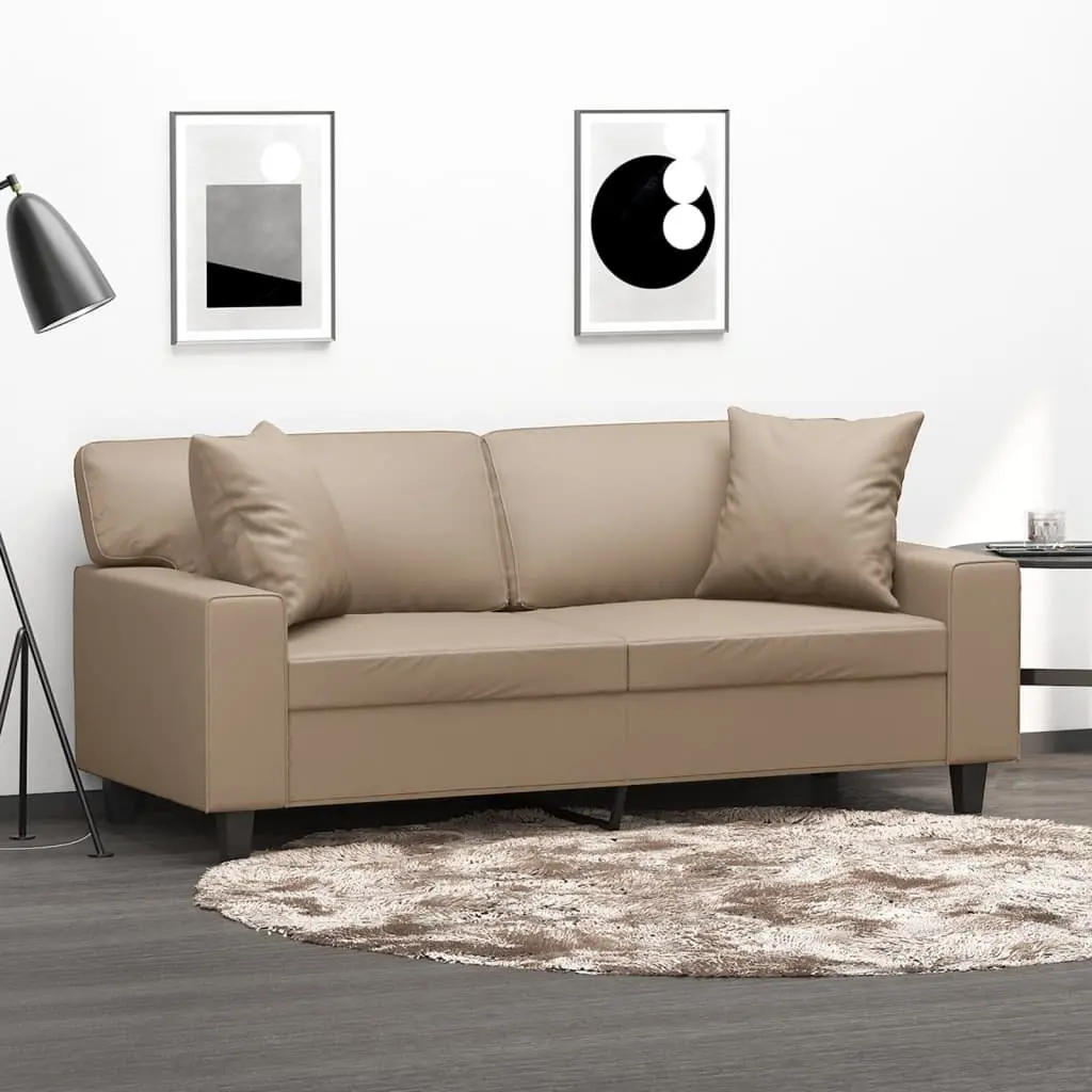 Brown Faux Leather Sofa for 2 Persons
