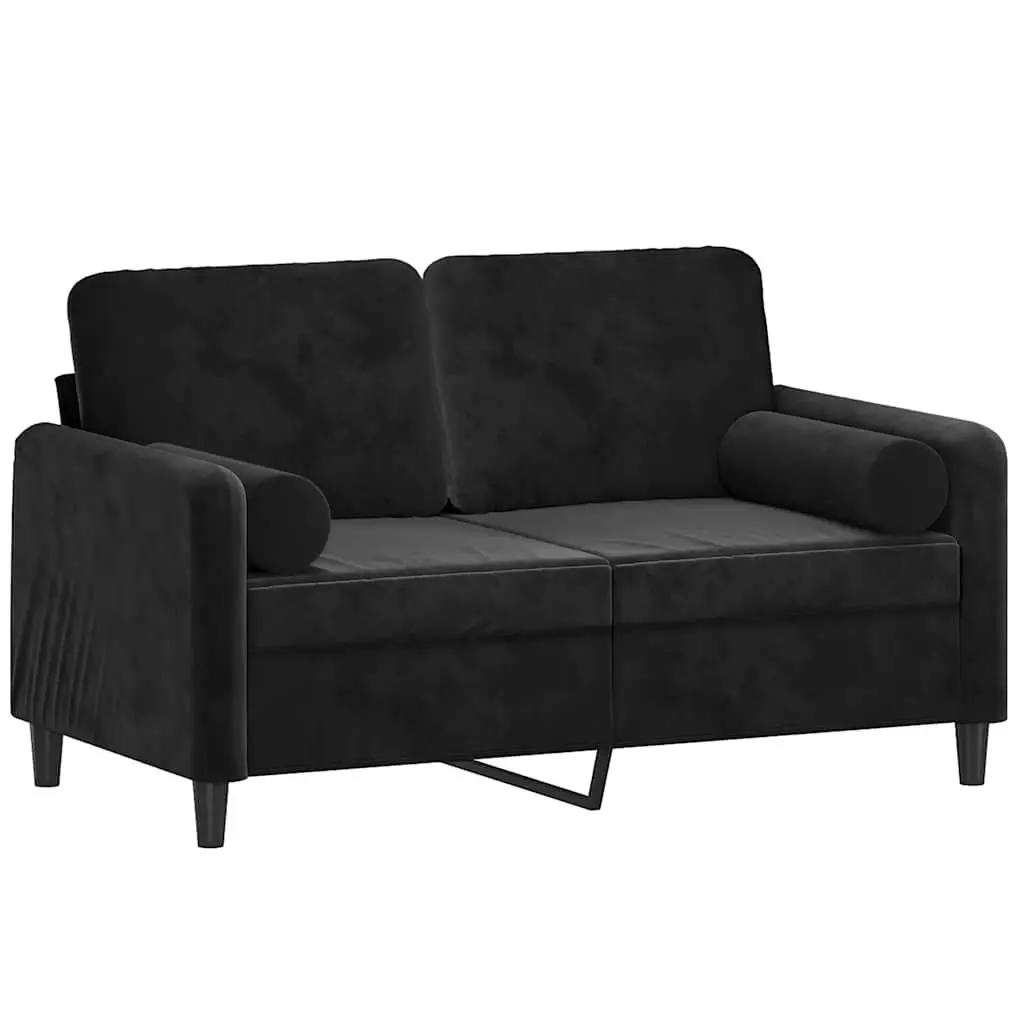 2-Seater Sofa Velvet Black 120cm Modern Lounge Couch with Throw Pillows