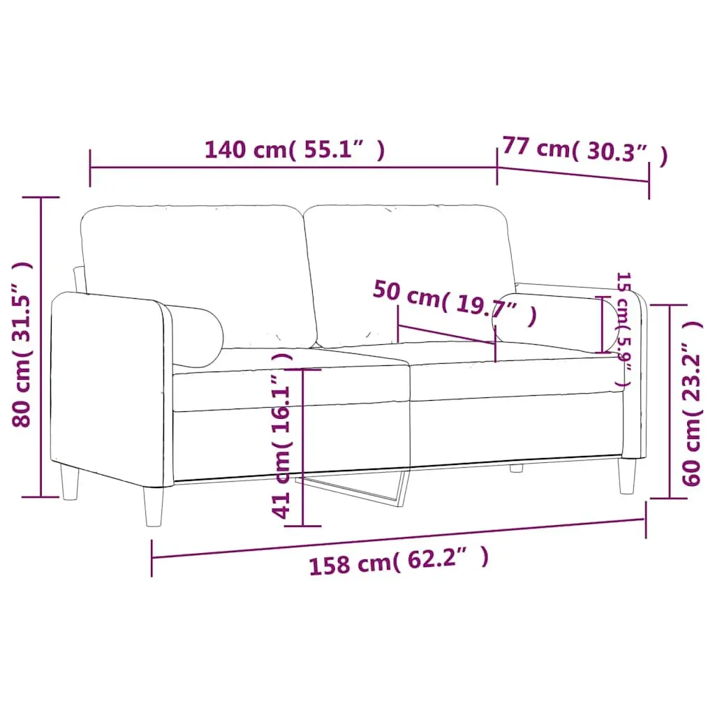 2-Seater Sofa Black 140cm Modern Lounge Velvet Couch