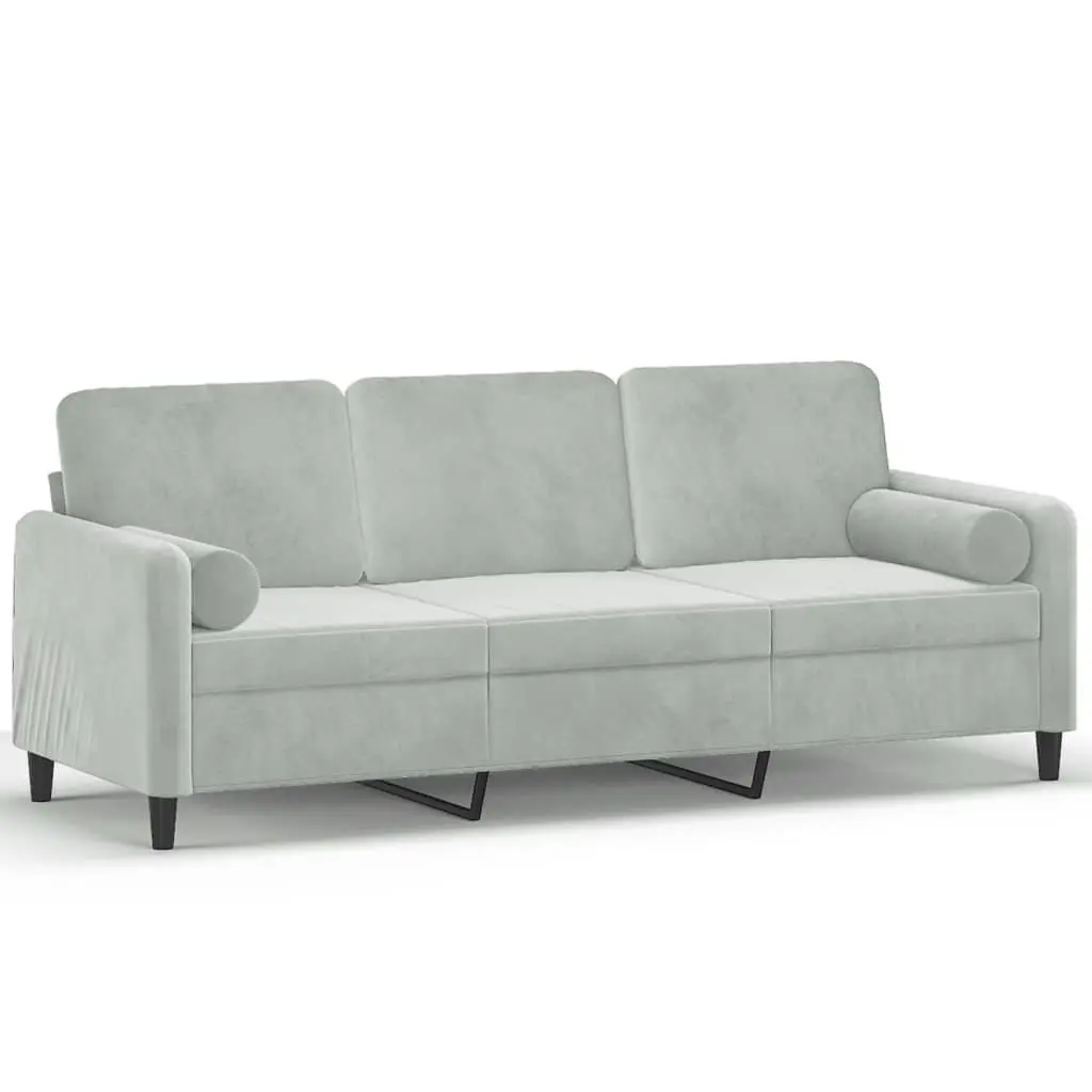 3-Seater Sofa Grey 180cm Modern Lounge Couch Velvet Cushions Throw Pillows