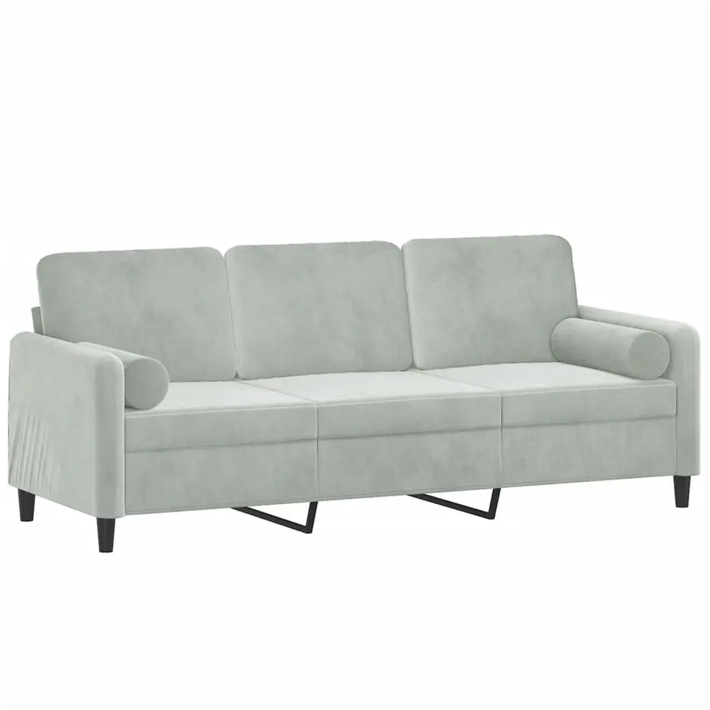 3-Seater Sofa Grey 180cm Modern Lounge Couch Velvet Cushions Throw Pillows
