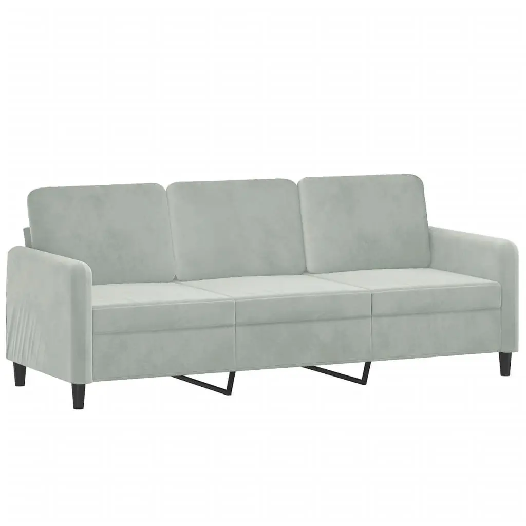 3-Seater Sofa Grey 180cm Modern Lounge Couch Velvet Cushions Throw Pillows