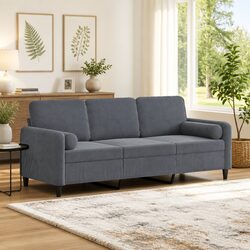 Comfortable 3-Seater Sofa in Grey Velvet with Pillows
