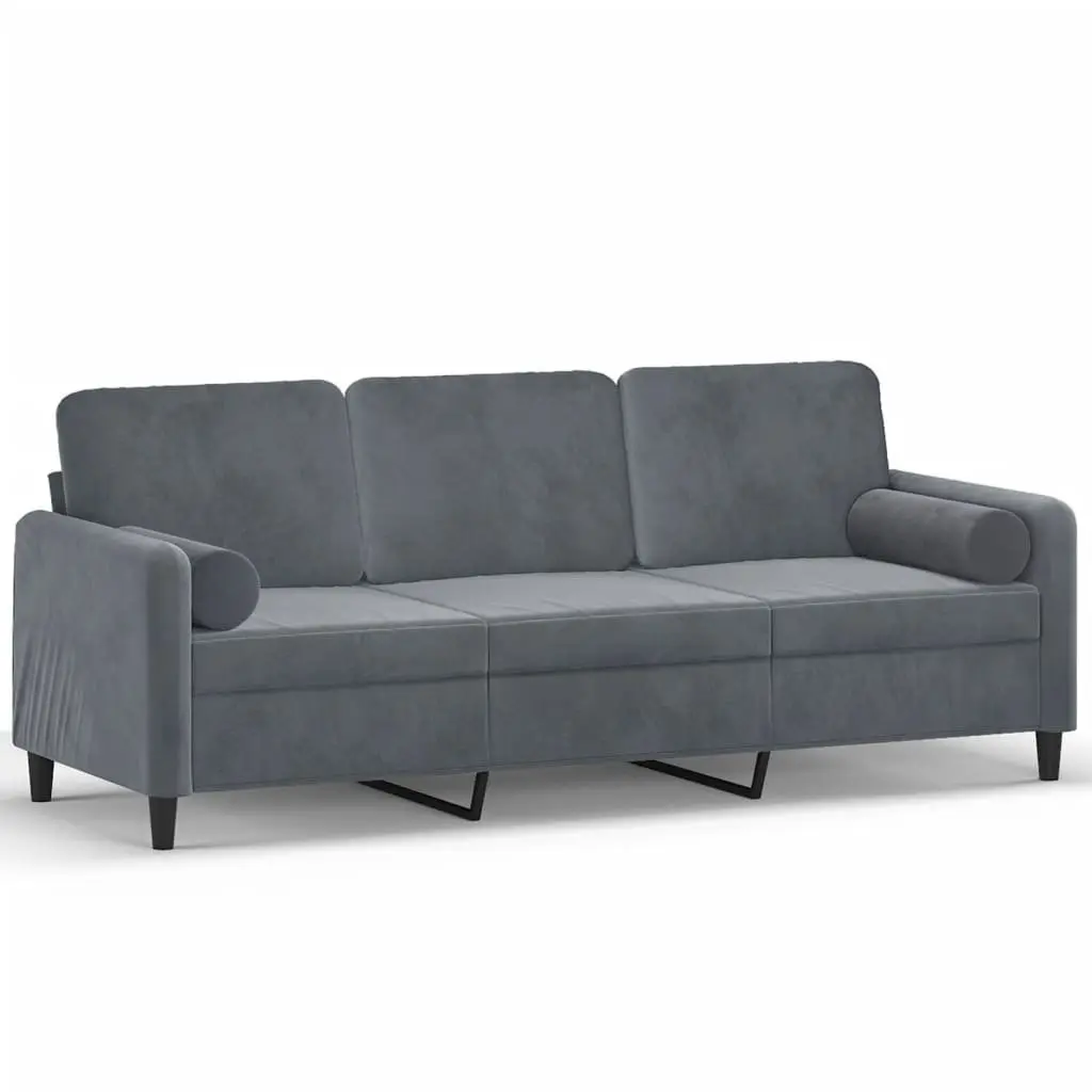 3-Seater Sofa Grey Velvet Modern Living Room Couch