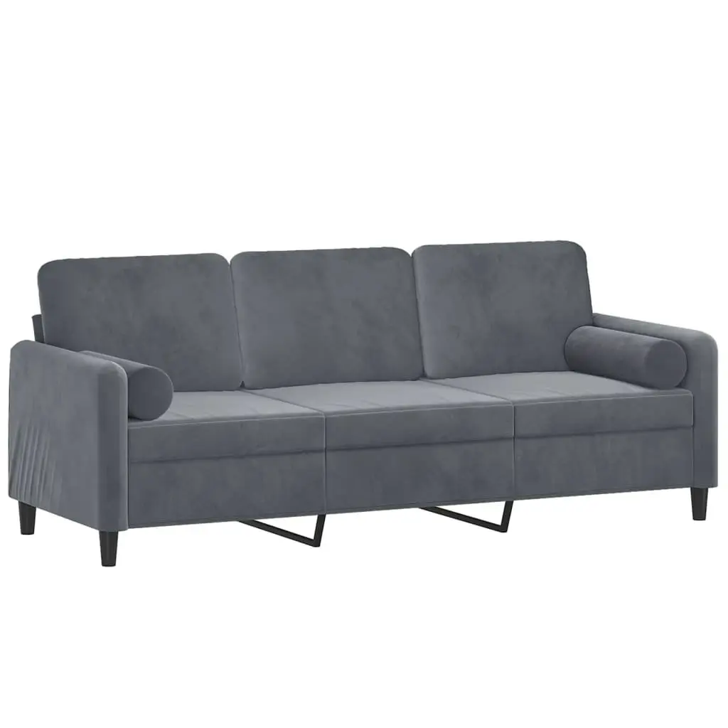 3-Seater Sofa Grey Velvet Modern Living Room Couch