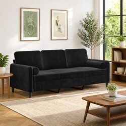 Comfortable 3-Seater Sofa with Black Velvet Finish