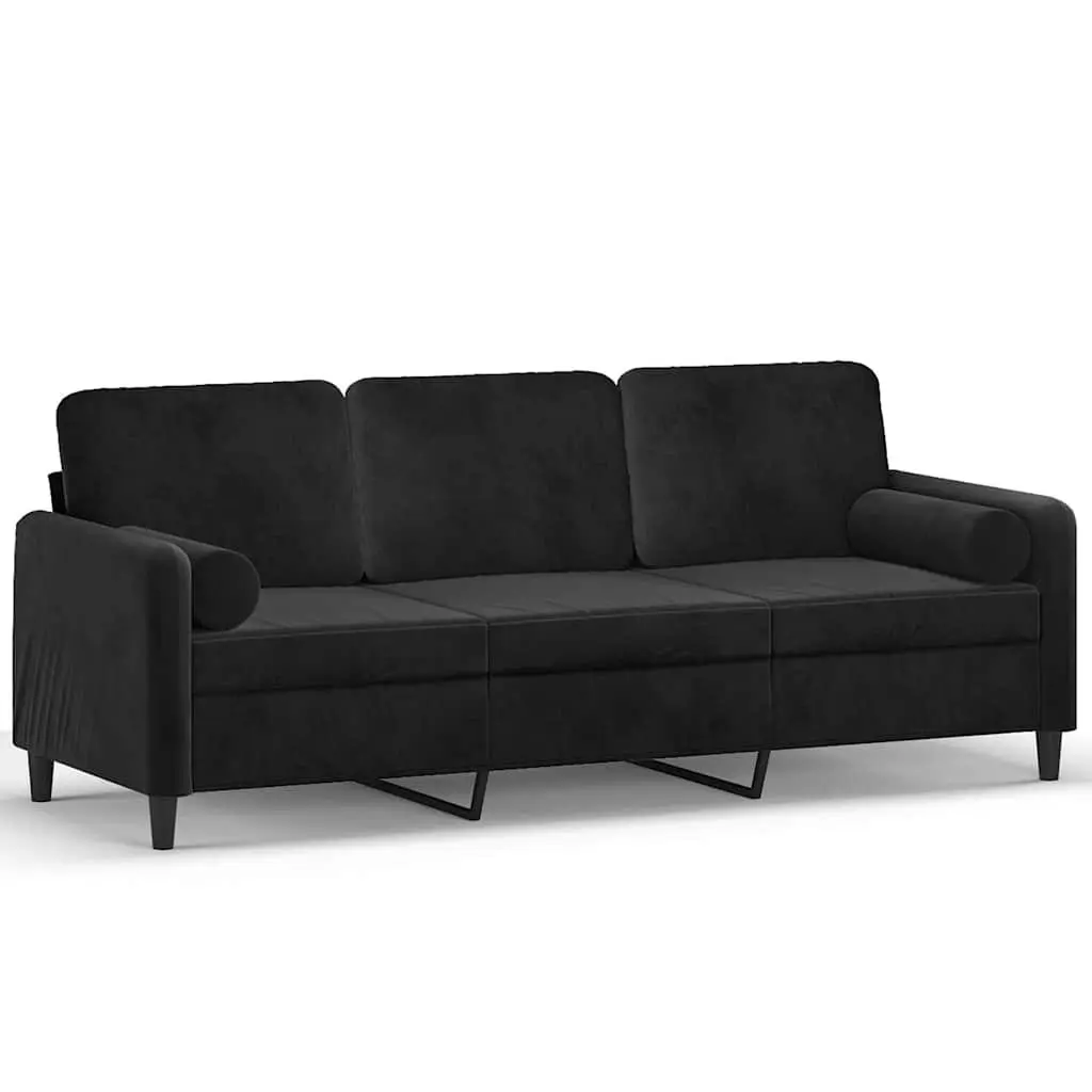 3-Seater Sofa Modern Lounge Couch 180cm Black Velvet