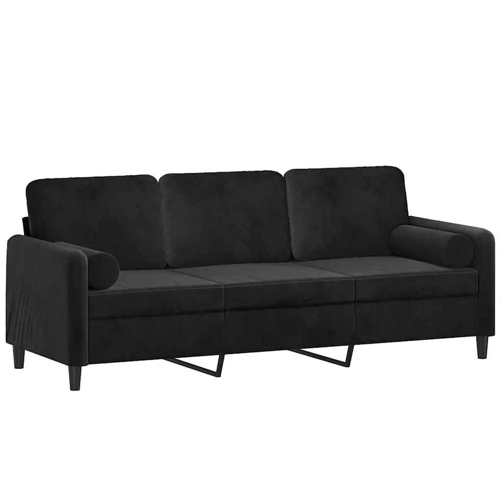 3-Seater Sofa Modern Lounge Couch 180cm Black Velvet