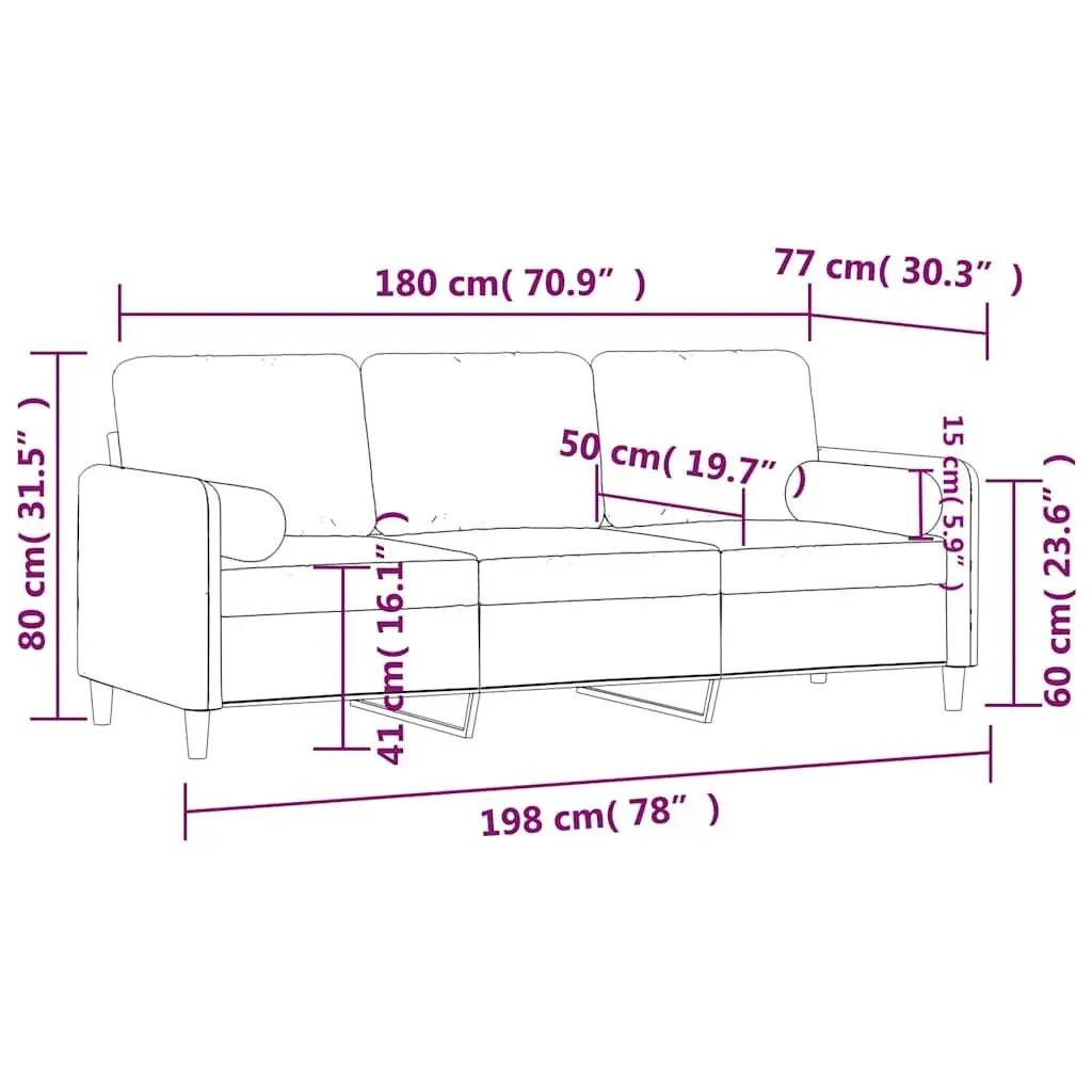 3-Seater Sofa Modern Lounge Couch 180cm Black Velvet
