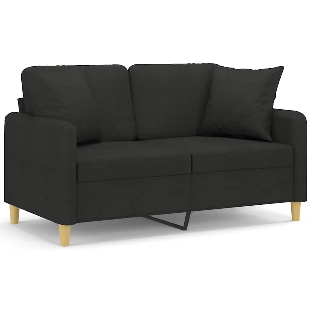 Fabric Sofa 2-Seater Lounge Black 120cm with Throw Pillows