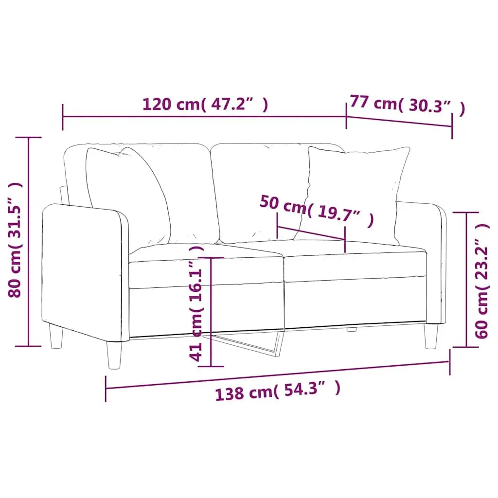 Fabric Sofa 2-Seater Lounge Black 120cm with Throw Pillows