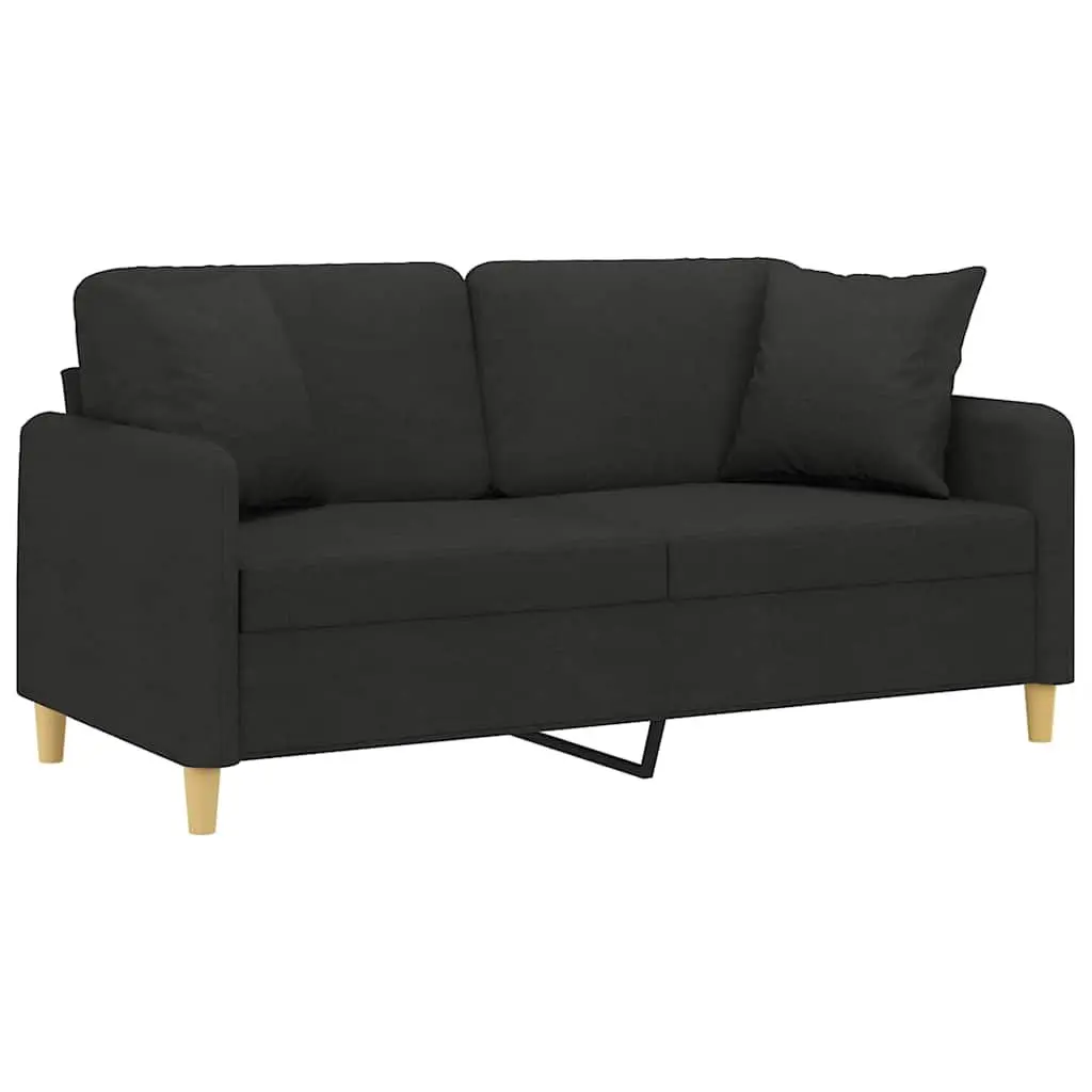 Lounge Couch Black Fabric 2-Seater 140cm with Throw Pillows