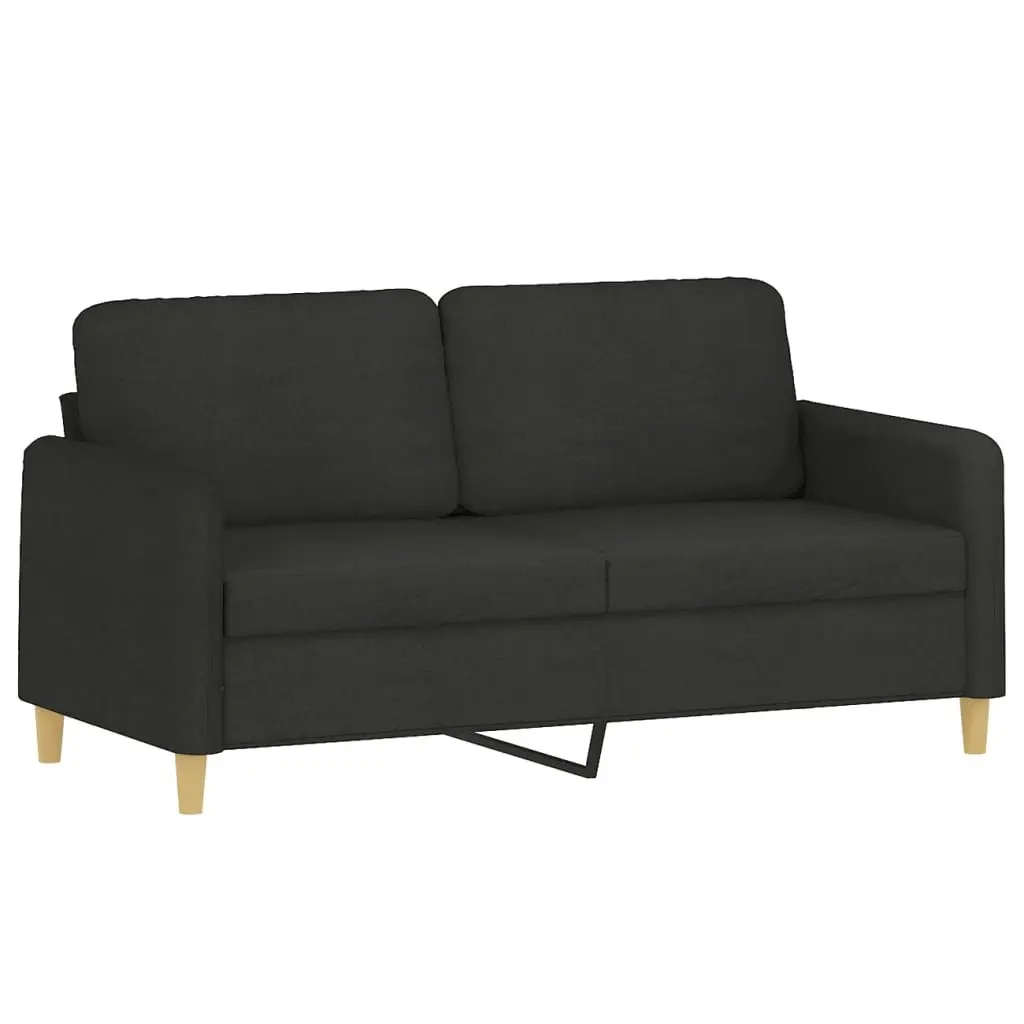Lounge Couch Black Fabric 2-Seater 140cm with Throw Pillows