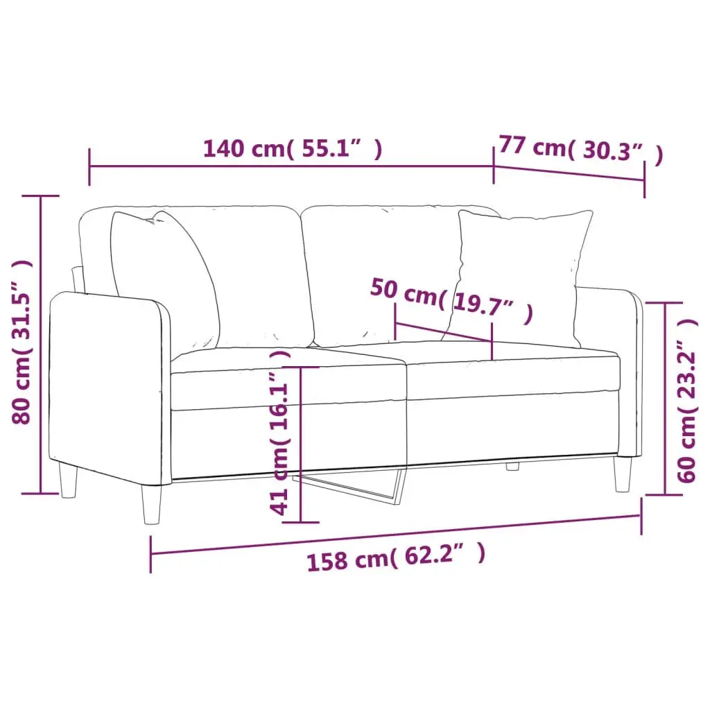 Lounge Couch Black Fabric 2-Seater 140cm with Throw Pillows
