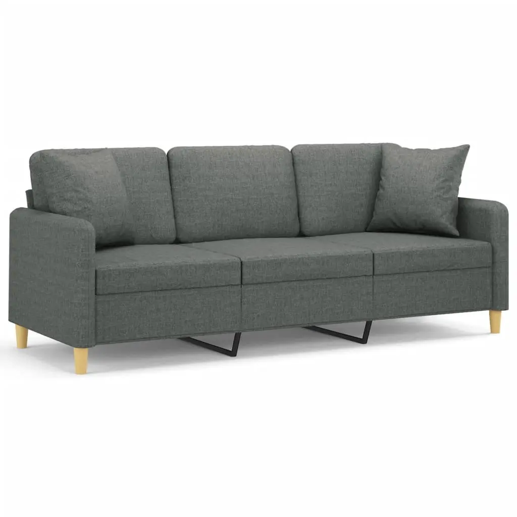 3-Seater Sofa Dark Grey 180cm Modern Lounge with Throw Pillows Fabric Couch