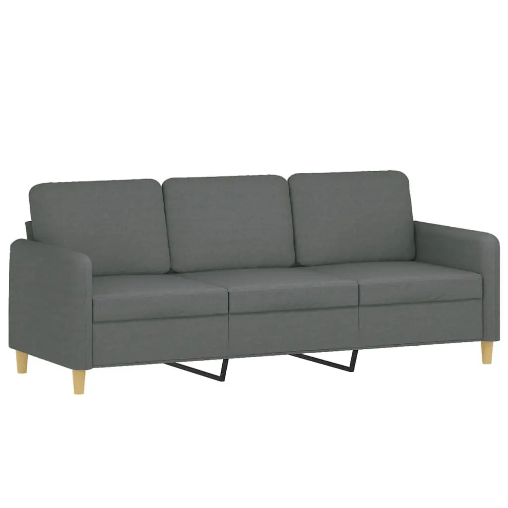 3-Seater Sofa Dark Grey 180cm Modern Lounge with Throw Pillows Fabric Couch