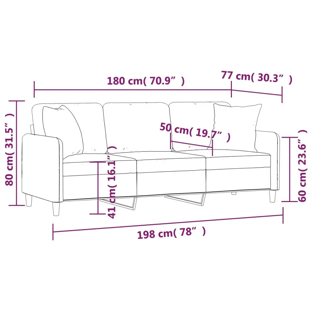 3-Seater Sofa Dark Grey 180cm Modern Lounge with Throw Pillows Fabric Couch