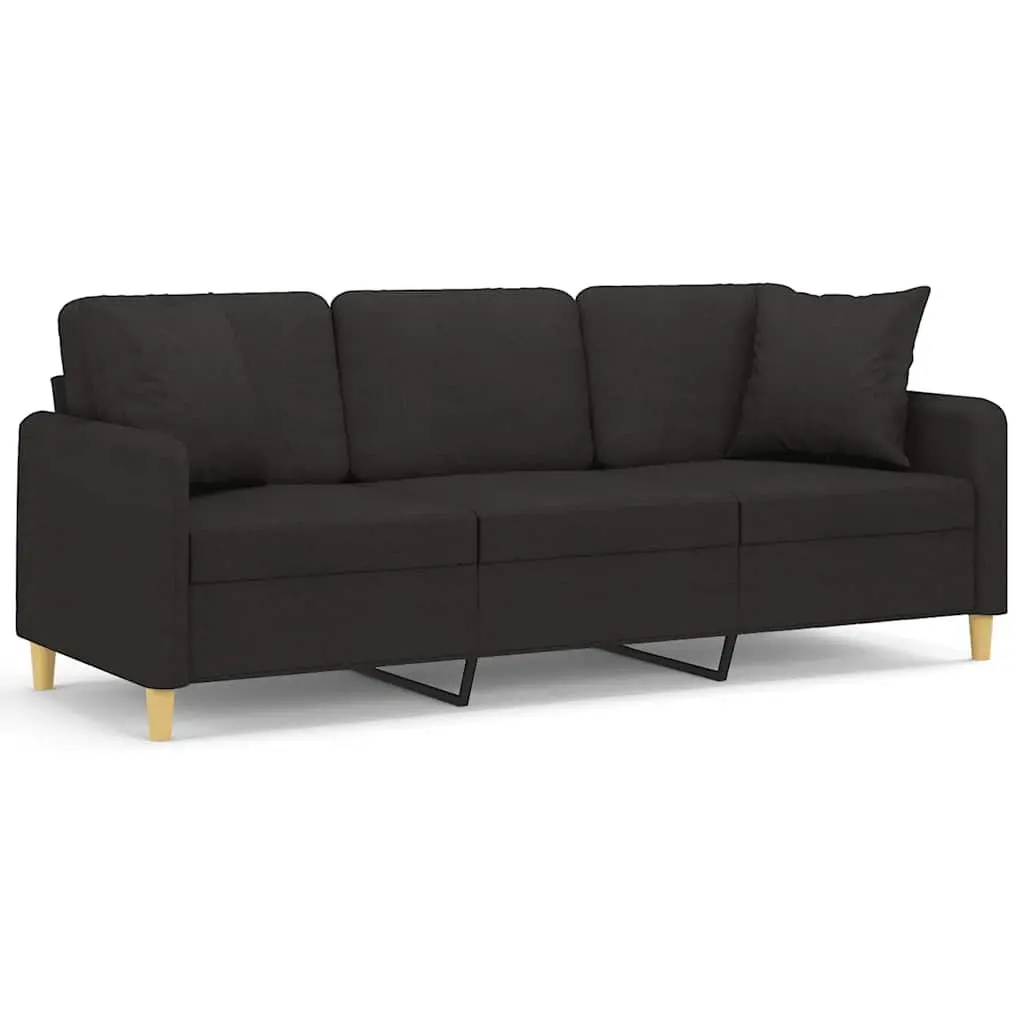Black Fabric 3-Seater Sofa with Cushions