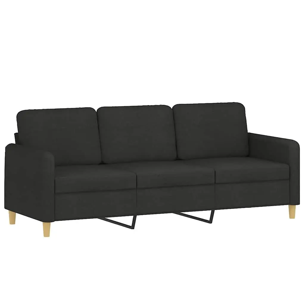 Black Fabric 3-Seater Sofa with Cushions