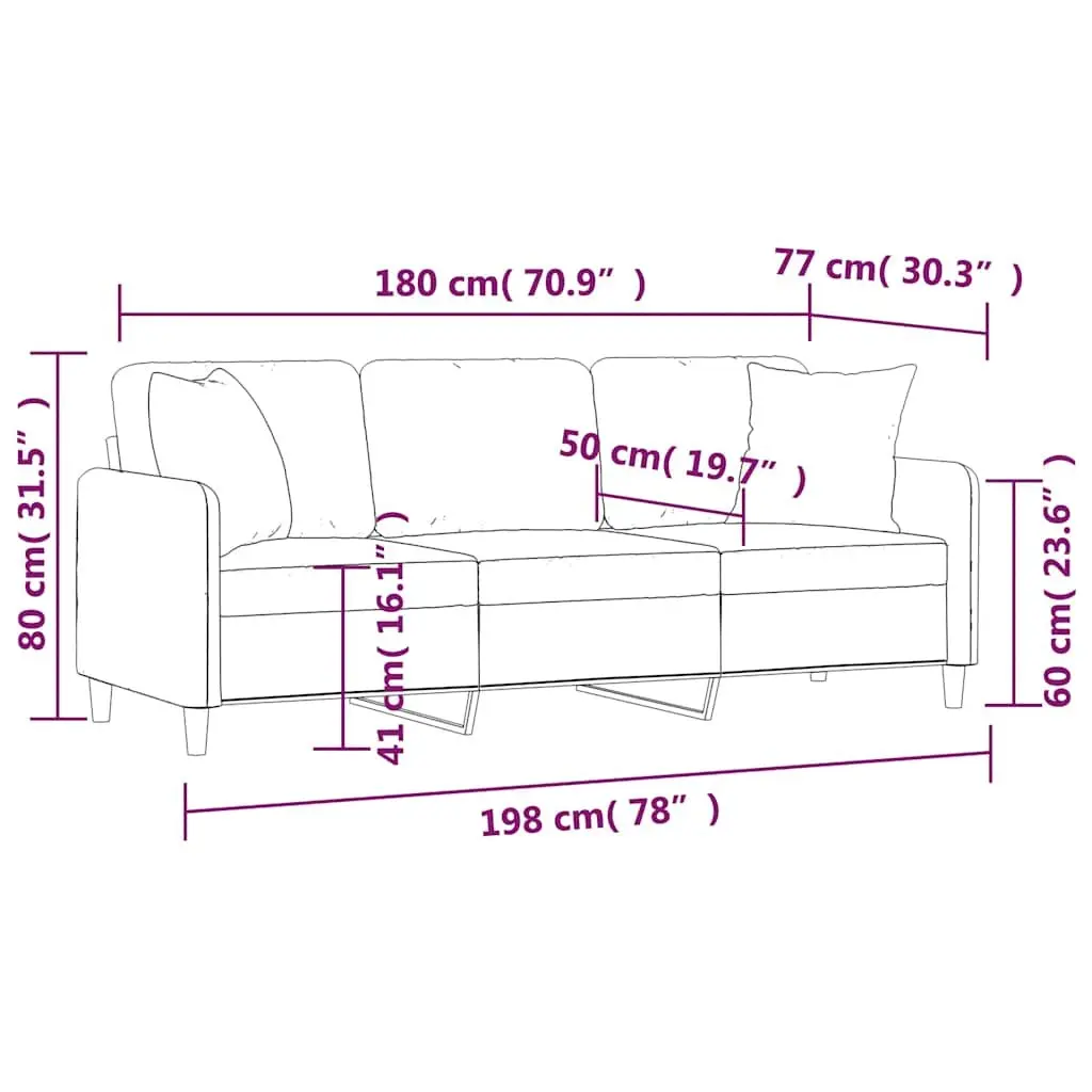 Black Fabric 3-Seater Sofa with Cushions