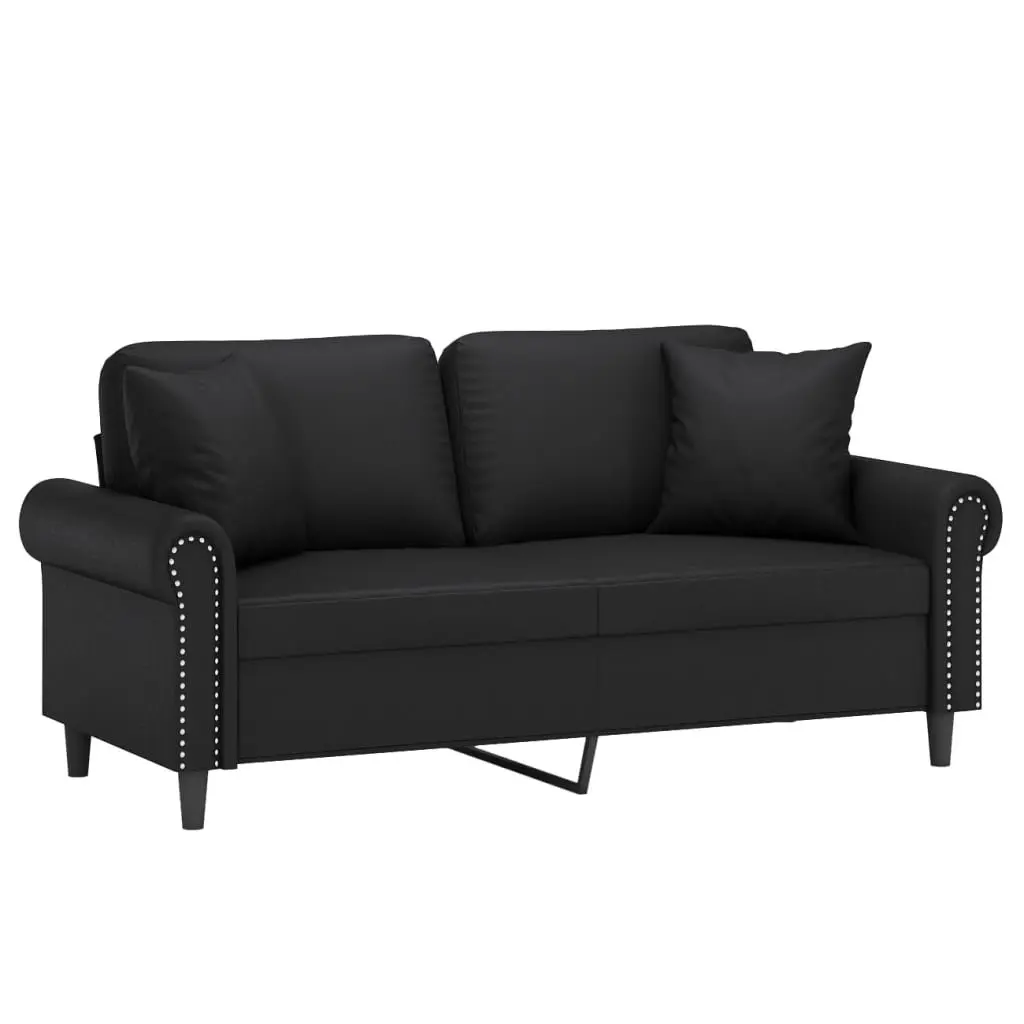 2-Seater Sofa Black 140cm Modern Lounge Faux Leather