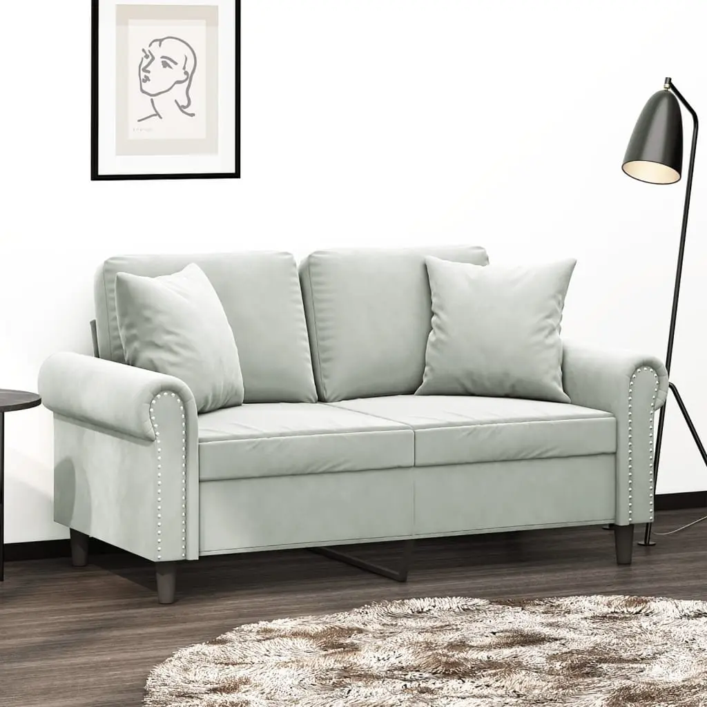 Velvet 2-Seater Sofa Grey 120cm Lounge Couch with Cushions