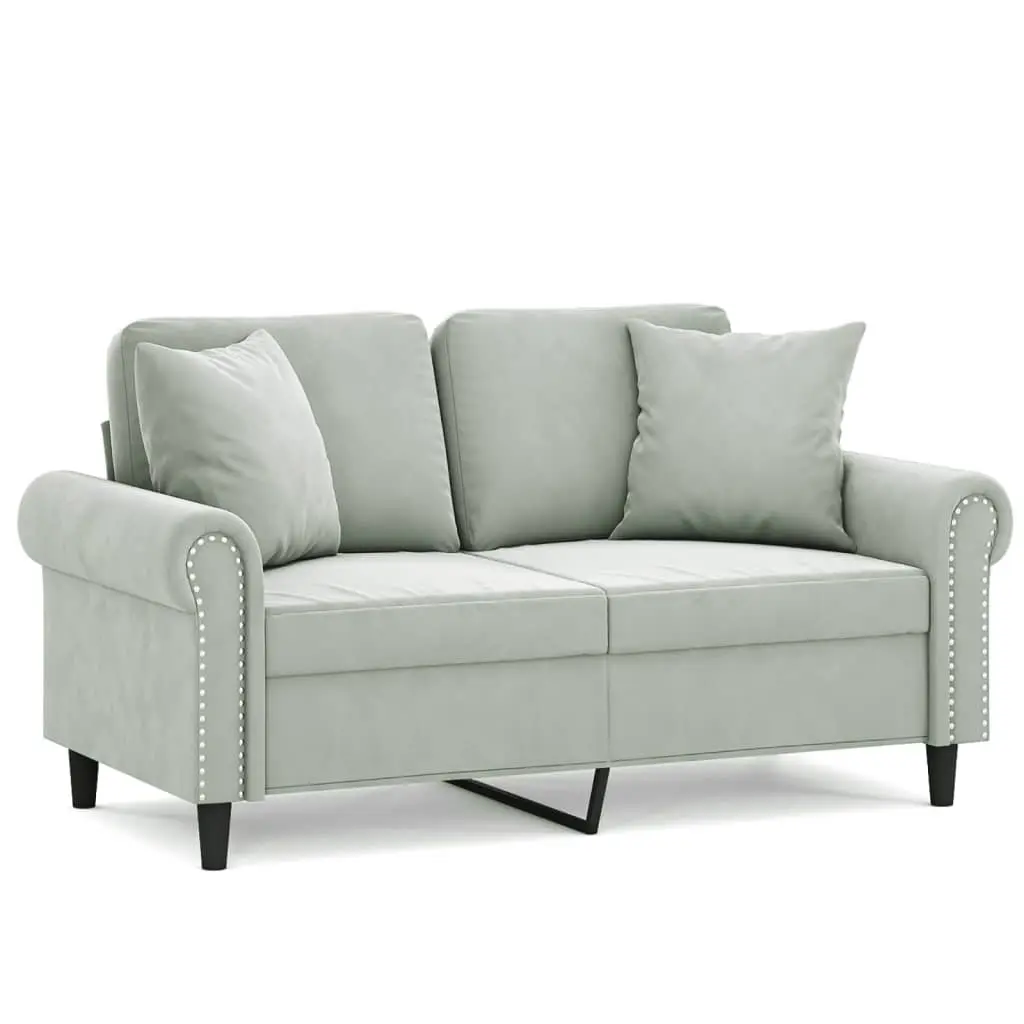 Velvet 2-Seater Sofa Grey 120cm Lounge Couch with Cushions
