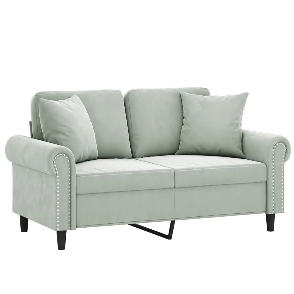 Velvet 2-Seater Sofa Grey 120cm Lounge Couch with Cushions