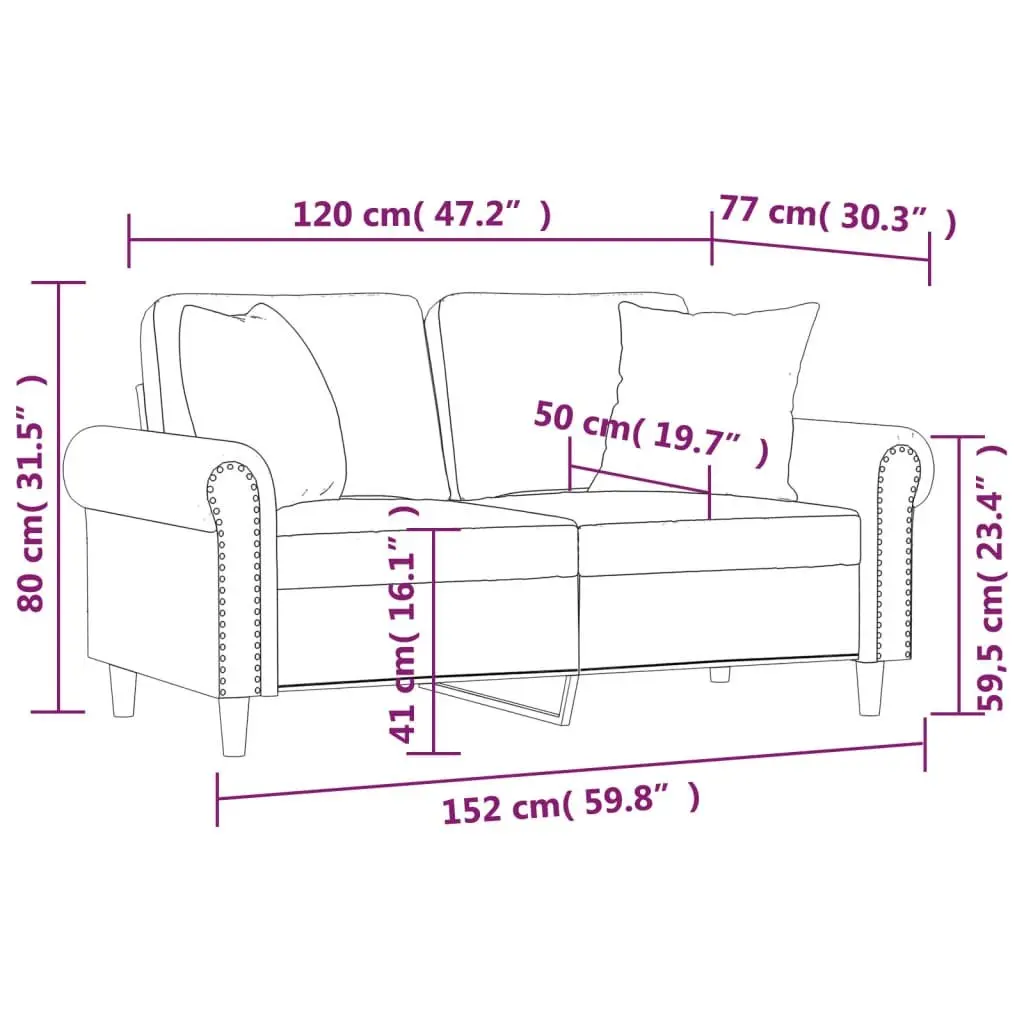 Velvet 2-Seater Sofa Grey 120cm Lounge Couch with Cushions