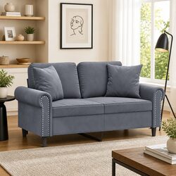 Value-Packed Grey Velvet 2-Seater Sofa with Pillows