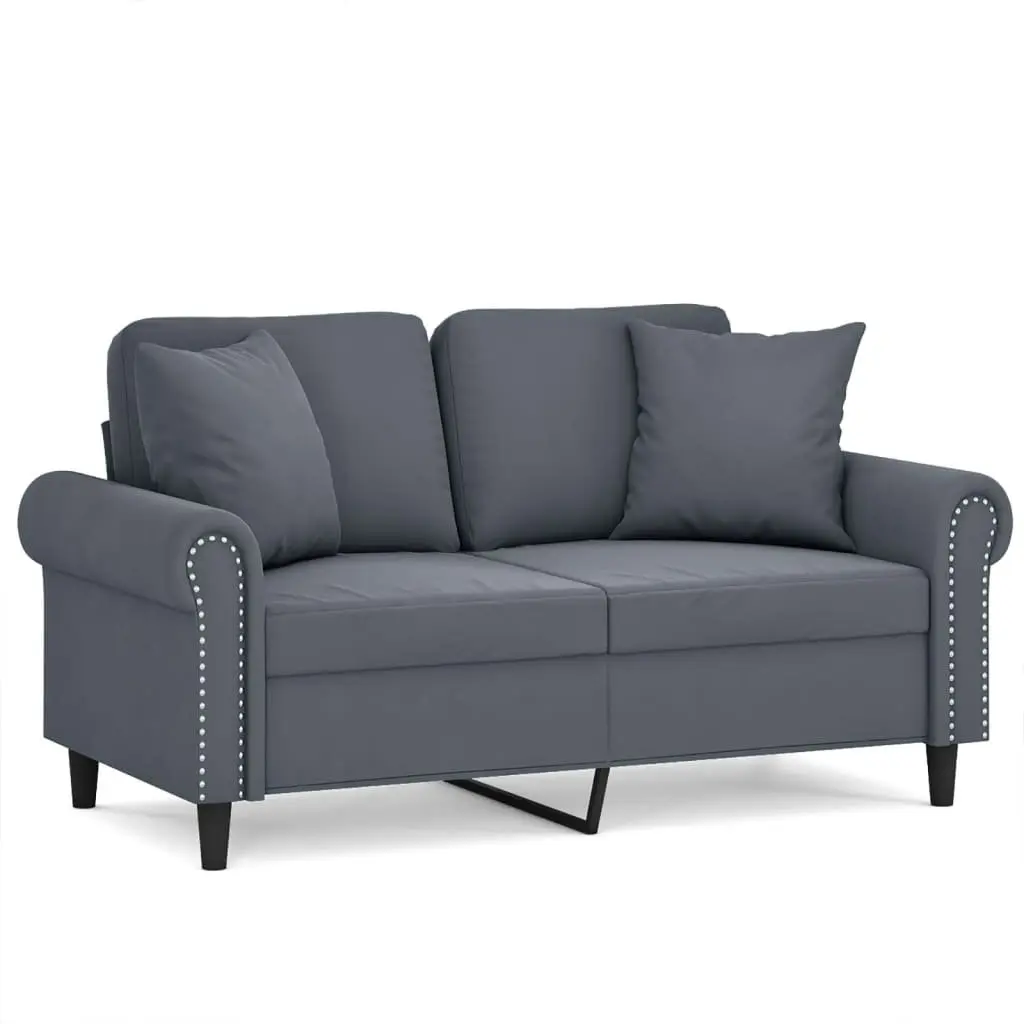 2-Seater Sofa Grey Velvet Modern Design Throw Pillows Lounge Furniture 120cm