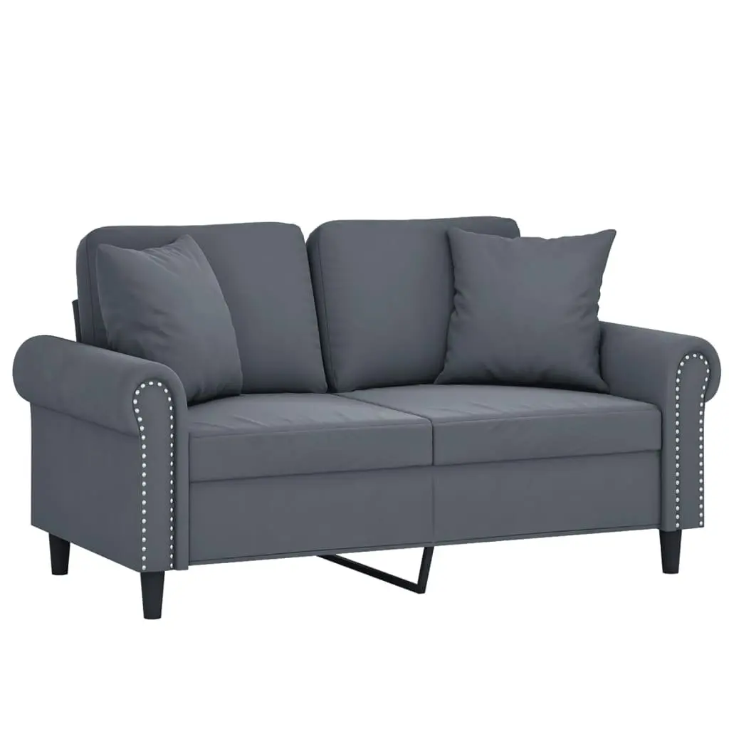 2-Seater Sofa Grey Velvet Modern Design Throw Pillows Lounge Furniture 120cm