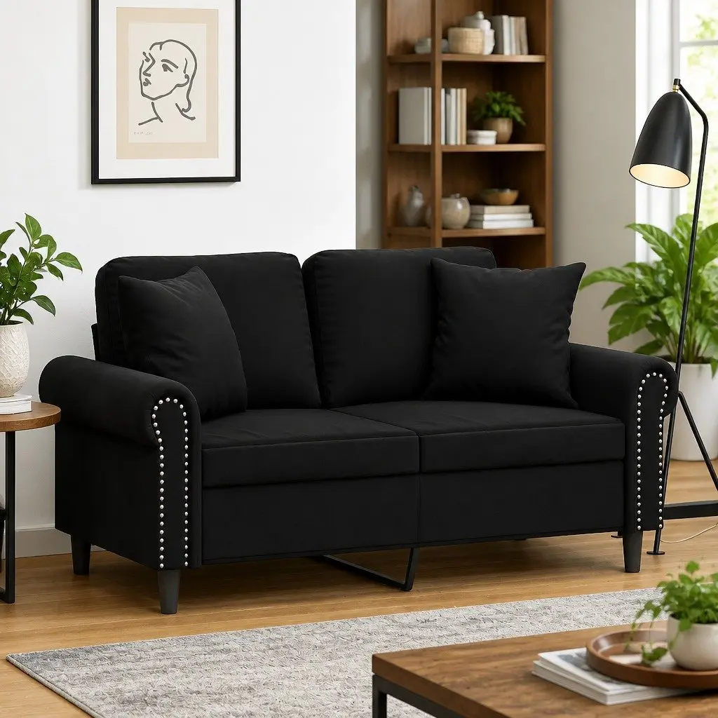 2-Seater Sofa Black Velvet 120cm Modern Lounge Couch