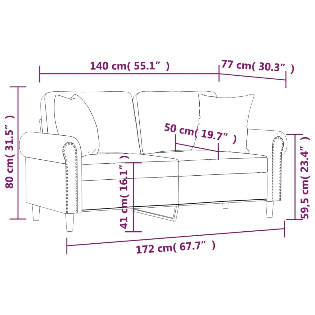 2-Seater Sofa Grey Velvet Modern Living Room Furniture with Throw Pillows 140cm