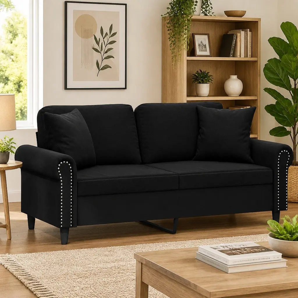 2-Seater Sofa Black 140cm Modern Lounge Velvet Couch