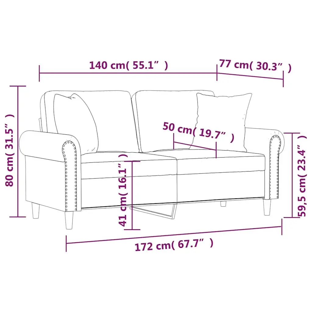 2-Seater Sofa Black 140cm Modern Lounge Velvet Couch