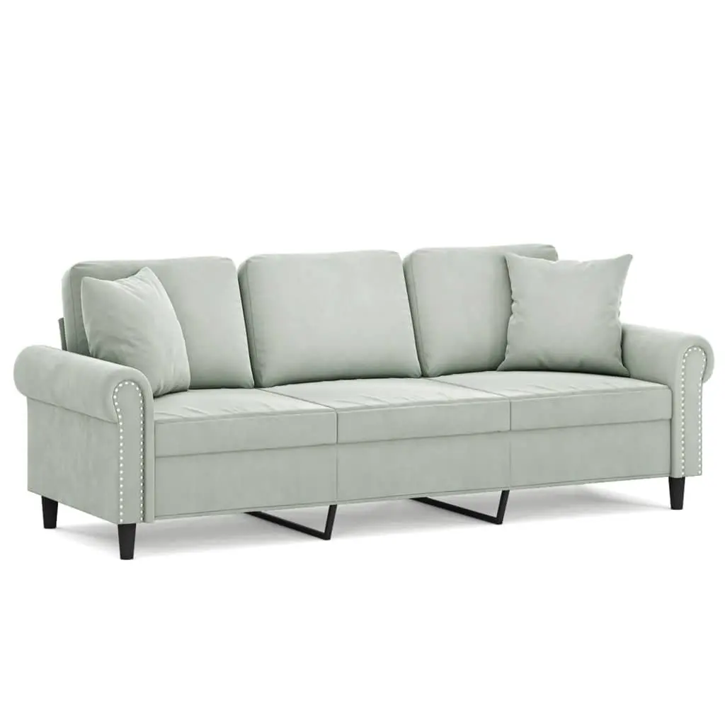 3-Seater Sofa Light Grey Velvet 180cm Lounge