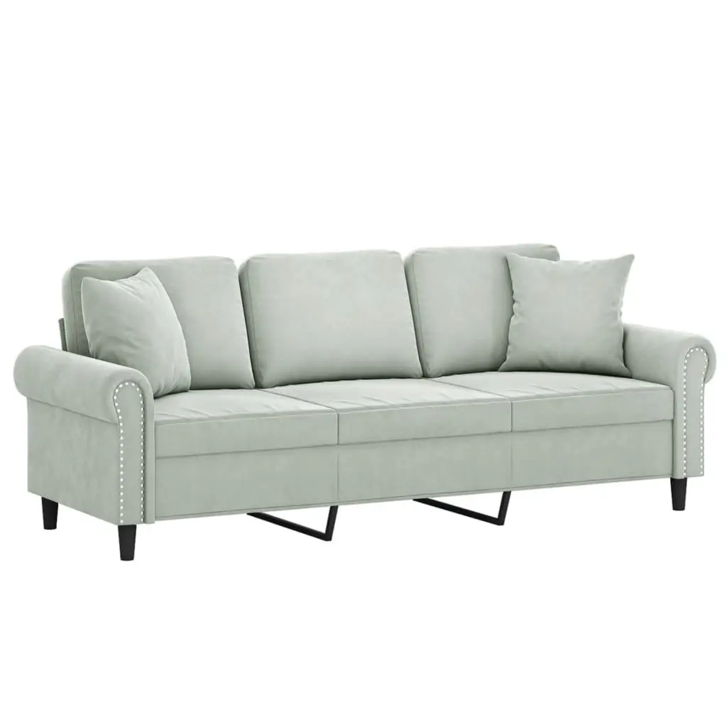 3-Seater Sofa Light Grey Velvet 180cm Lounge