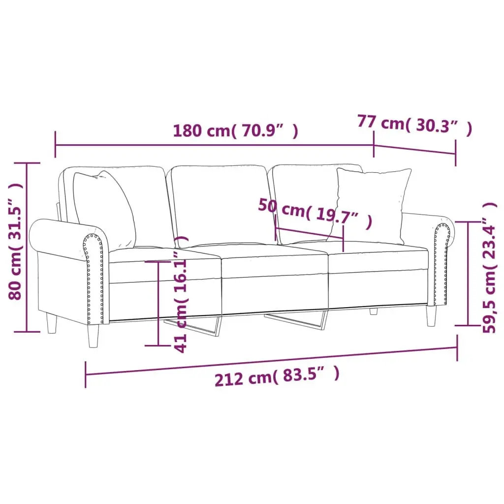 3-Seater Sofa Light Grey Velvet 180cm Lounge