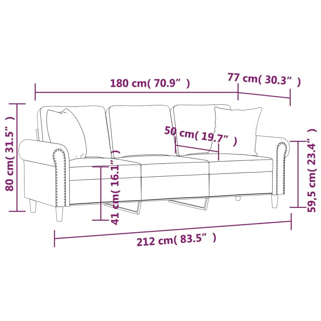 3-Seater Sofa Modern Living Room Furniture Grey 180cm