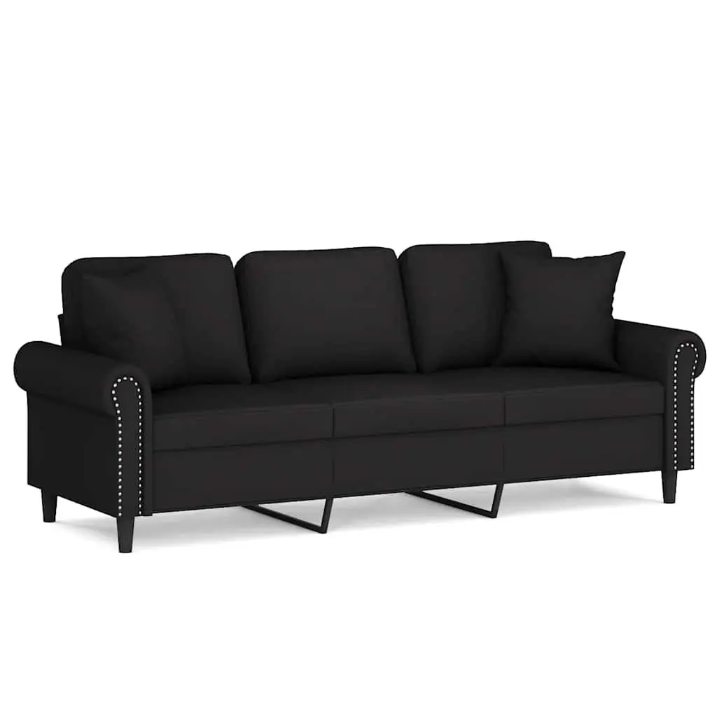 3-Seater Sofa Black 180cm Modern Lounge Velvet Couch