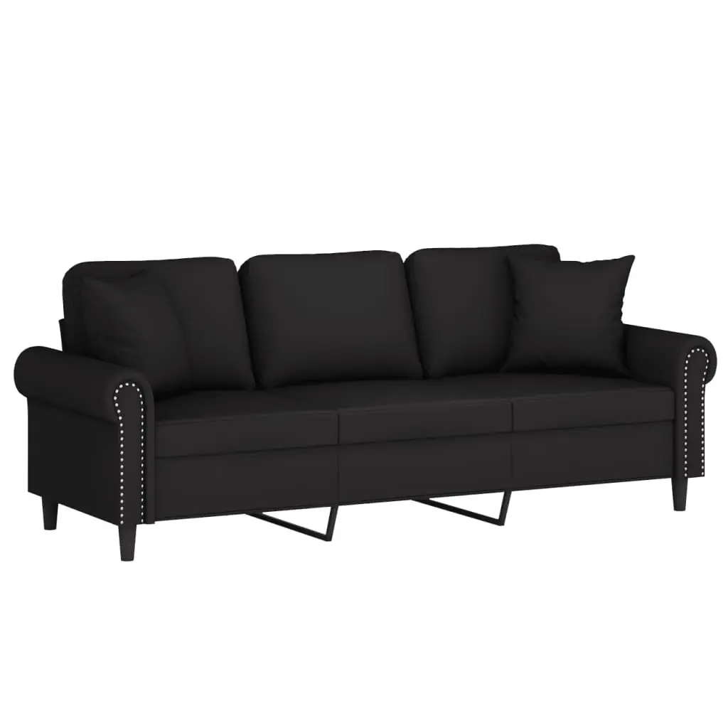 3-Seater Sofa Black 180cm Modern Lounge Velvet Couch