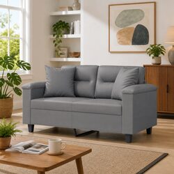 2-Seater Sofa Grey Modern Design Throw Pillows Comfortable Lounge Seat