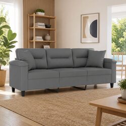 Comfortable 3-Seater Sofa with Pillows in Grey